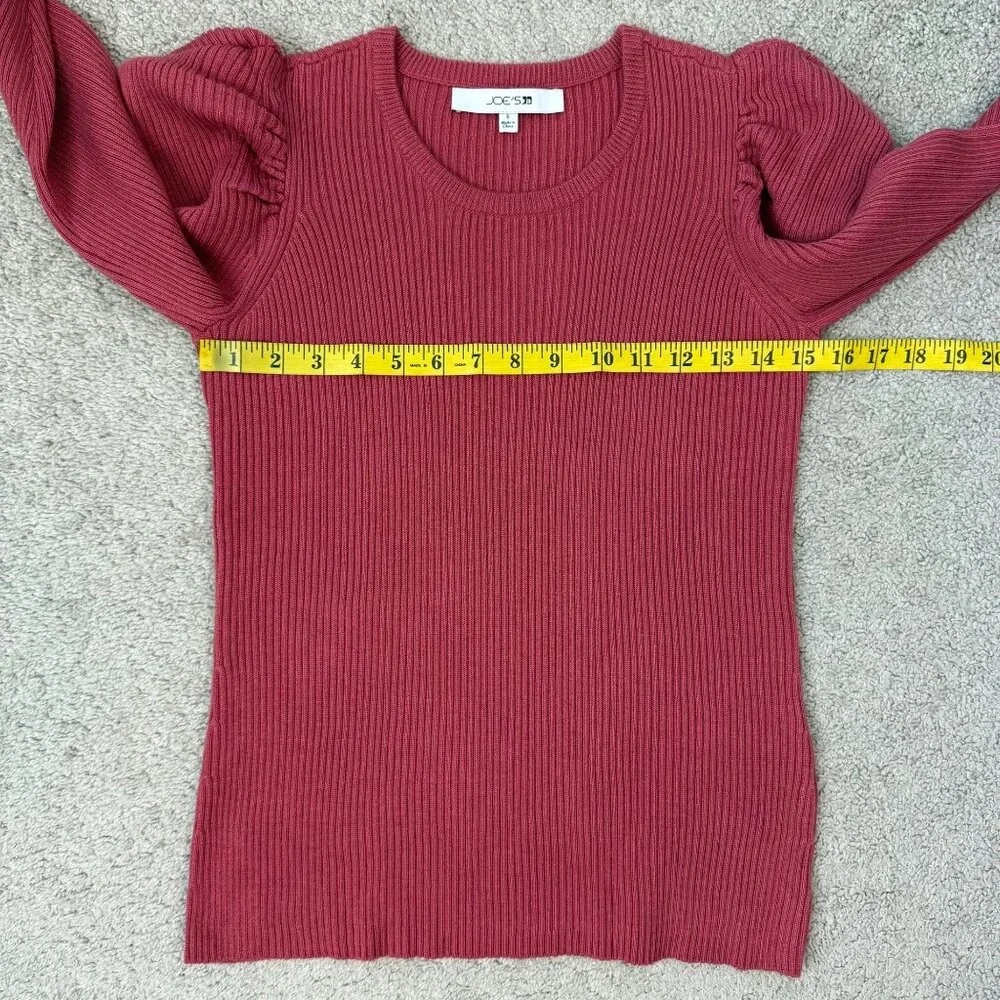 Joe's Jeans Wool Blend Rib Sweater Womens Size S Slate Rose Puff Sleeves‎ Fitted